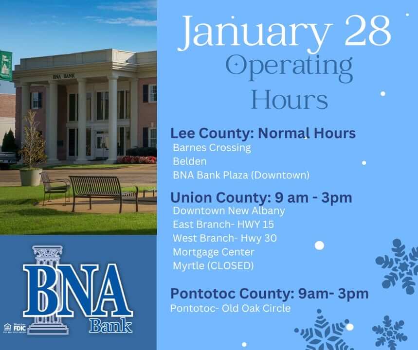 Due to ongoing weather and safety concerns from Winter Storm Fern, Union County and Pontotoc County