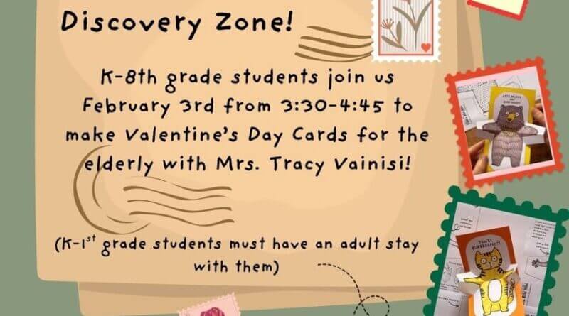 K-8th grade students, join us for Discovery Zone on February 3, 2026 from 3:30-4:45