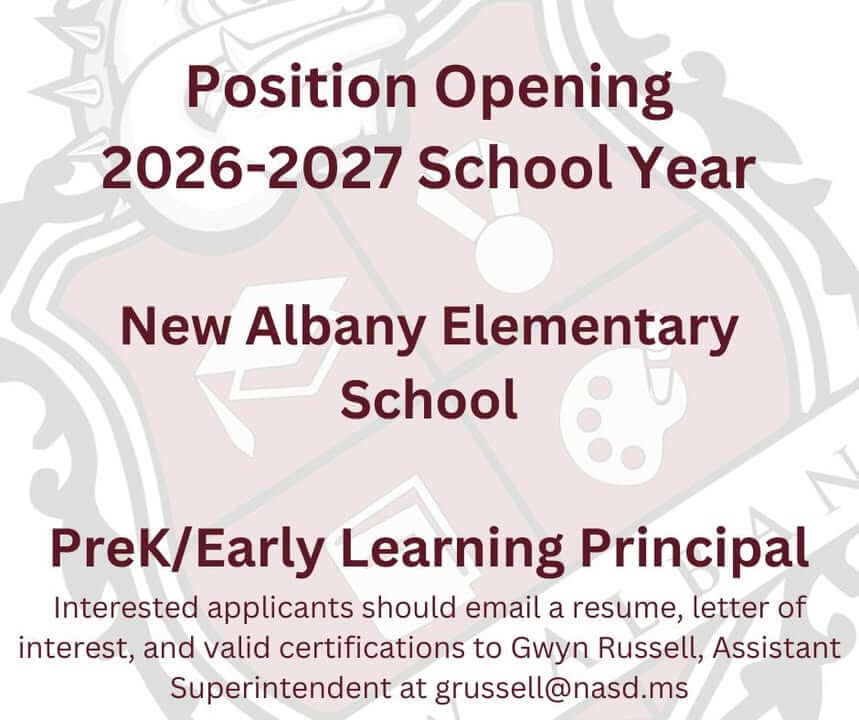 New Albany Elementary School has a position opening for the 2026-2027 school year for PreK/Early Lea