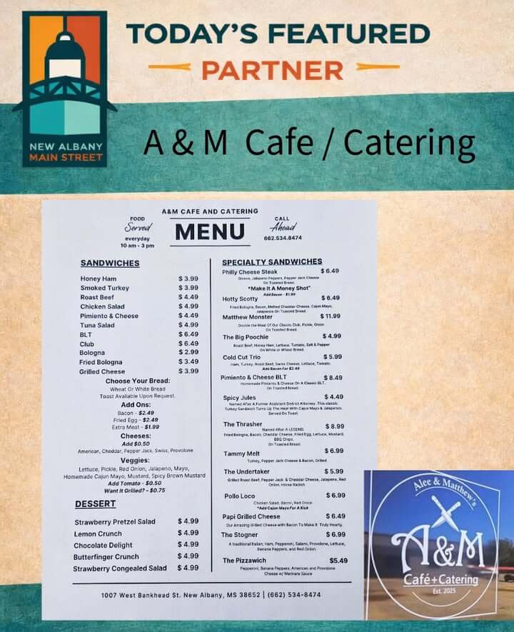 A&M Cafe' and Catering atering continues to serve New Albany with delicious home‑cooked meals, frien