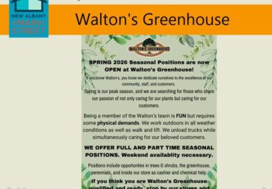 Walton’s Greenhouse in New Albany Hiring Seasonal Staff for Spring 2026 Walton’s Greenhouse, a locally loved garden center that brings color, life, and expertise to every s