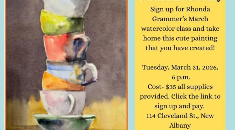 Join us for watercolor class with Rhonda Grammer on March 31, 2026 at 6 p.m