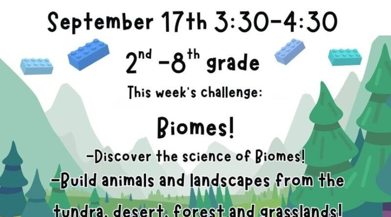 2nd-8th grade students join us on September 17th from 3:30-4:30 for lego club!